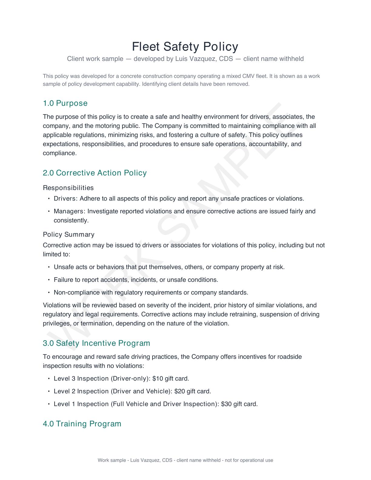 Redacted fleet safety policy preview